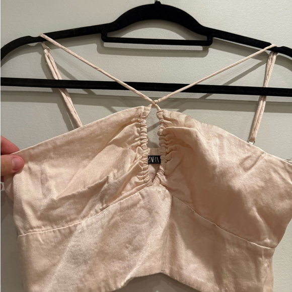 Zara Cut-Out Satin Effect Crop Top – Champagne Beige - Picture 6 of 8